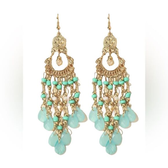 Blue Crystal drop earrings in gold #510 - Picture 1 of 7